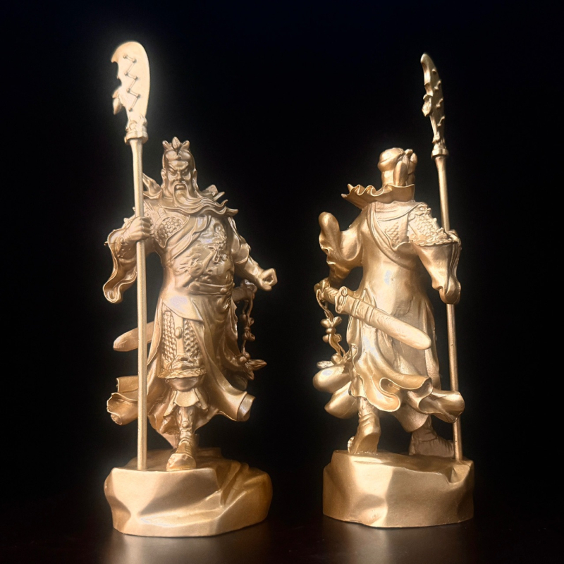 Statuie Guan Gong pentru birou și living, sculptură metalică în stil chinezesc, cadou ideal pentru inaugurare.