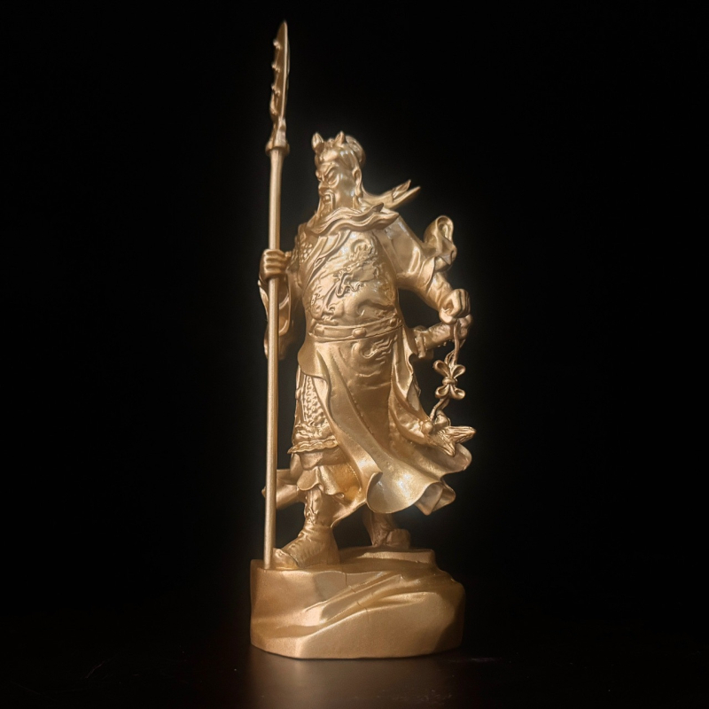 Statuie Guan Gong pentru birou și living, sculptură metalică în stil chinezesc, cadou ideal pentru inaugurare.