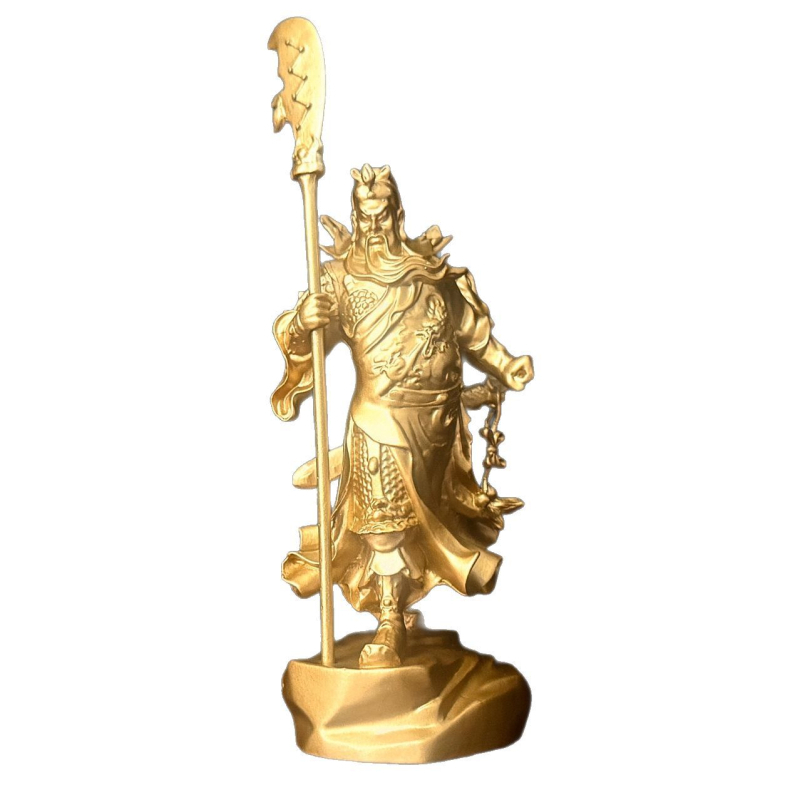 Statuie Guan Gong pentru birou și living, sculptură metalică în stil chinezesc, cadou ideal pentru inaugurare.