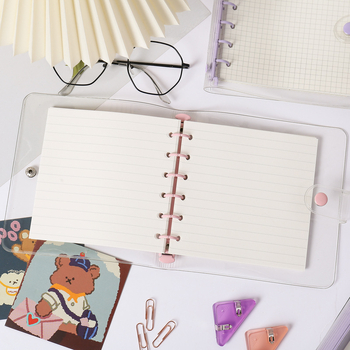 Stil Insta coreean, pagini interioare transparente, format A7 pătrat, copertă PVC, clip-book A6 mov-roz