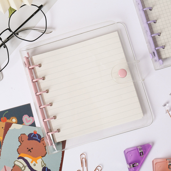 Stil Insta coreean, pagini interioare transparente, format A7 pătrat, copertă PVC, clip-book A6 mov-roz