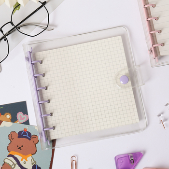 Stil Insta coreean, pagini interioare transparente, format A7 pătrat, copertă PVC, clip-book A6 mov-roz