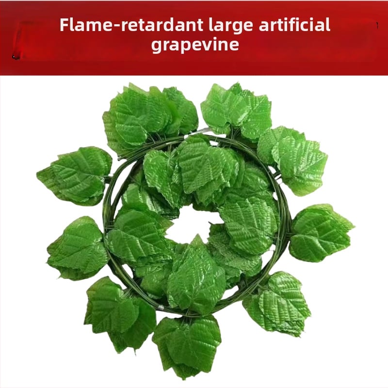 Ratan artificial cu frunze de viță, rezistent la foc B1, decor pentru plante verzi, lungime 2,2 m, 200 frunze pe bandă, material TPE.