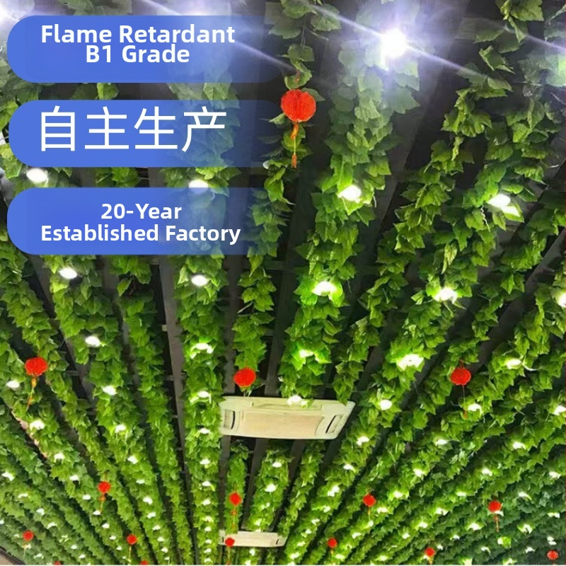 Ratan artificial cu frunze de viță, rezistent la foc B1, decor pentru plante verzi, lungime 2,2 m, 200 frunze pe bandă, material TPE.