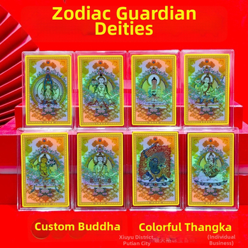 Statuetă colorată personalizată a lui Dumnezeu al prosperității, cu cinci fețe și card de aur, opt zeități protectoare, Thangka templu – card cadou, personalizare