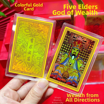 Statuetă colorată personalizată a lui Dumnezeu al prosperității, cu cinci fețe și card de aur, opt zeități protectoare, Thangka templu – card cadou, personalizare