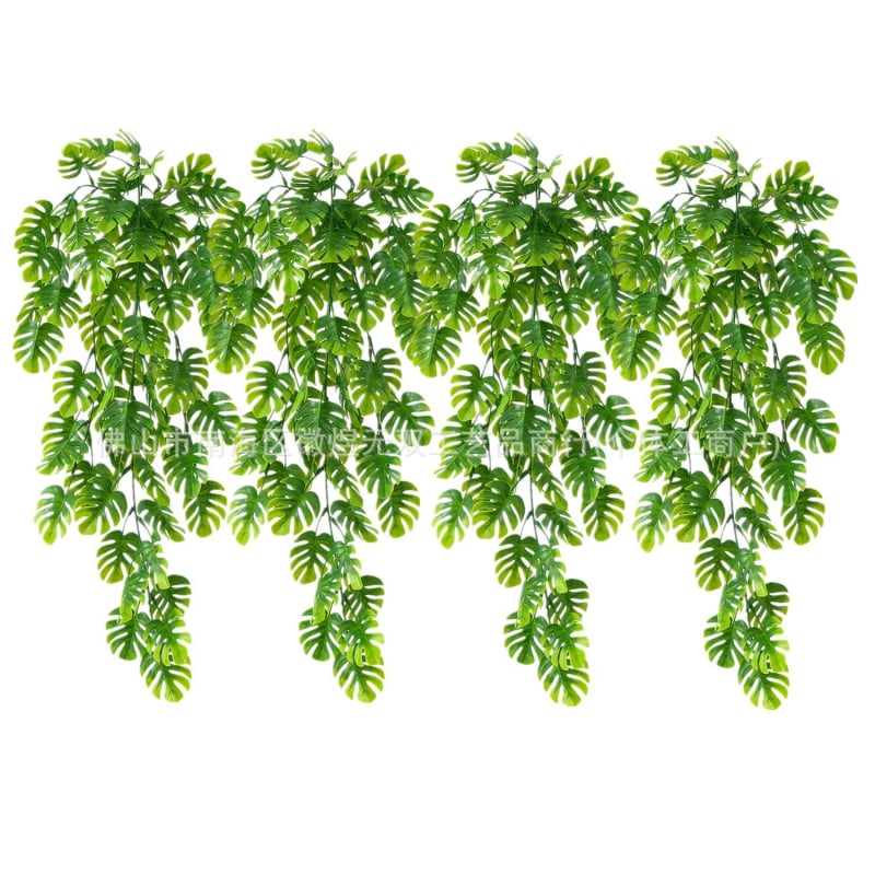 Decor de perete din ratan cu plantă artificială verde și liane din plastic