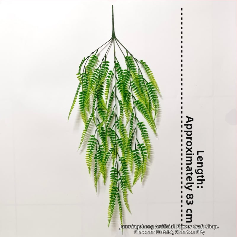 Plantă decorativă atârnătoare pe perete: iarbă persiană din plastic, cu rătan și ferigă artificială