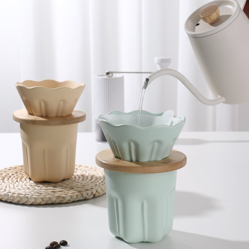 Gold Essence filtru ceramic pentru cafea, set pentru turnare manuală, Magnolia Macaron în trei culori, rezistență la temperaturi înalte
