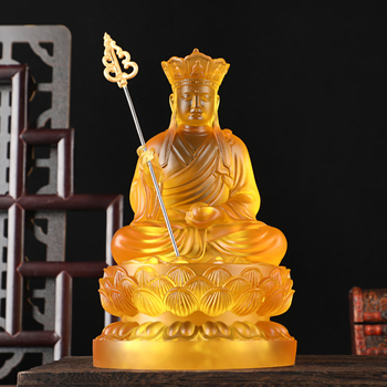 Statuie Ksitigarbha Bodhisattva, așezată în lotus, din rășină, pentru altarul de acasă