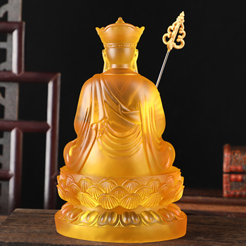 Statuie Ksitigarbha Bodhisattva, așezată în lotus, din rășină, pentru altarul de acasă