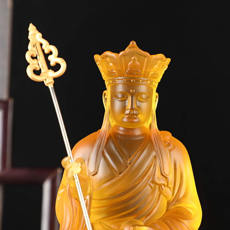 Statuie Ksitigarbha Bodhisattva, așezată în lotus, din rășină, pentru altarul de acasă