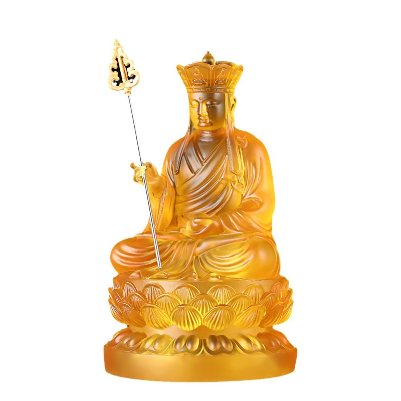 Statuie Ksitigarbha Bodhisattva, așezată în lotus, din rășină, pentru altarul de acasă