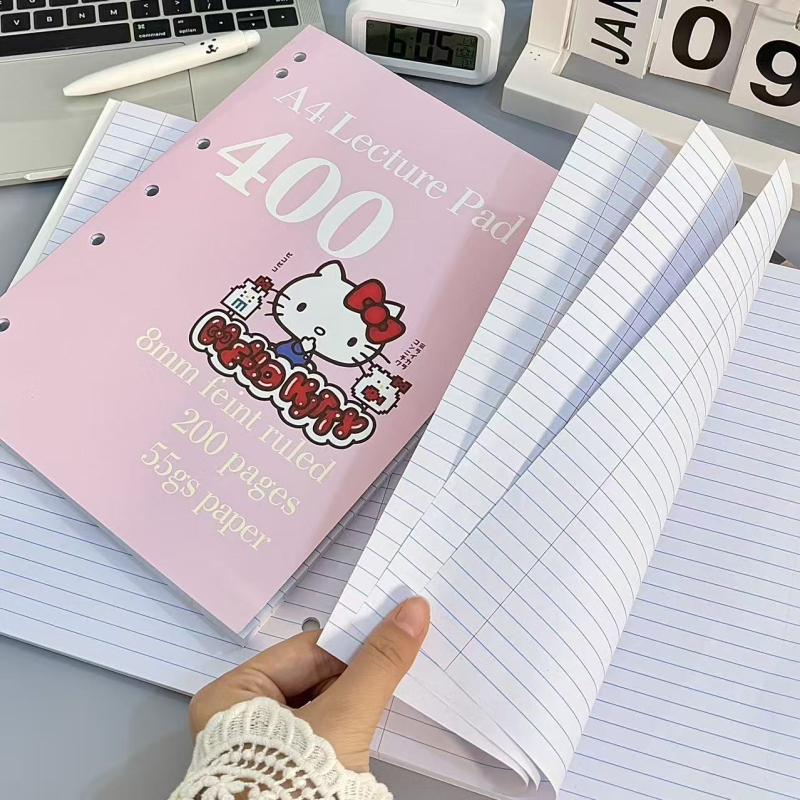 KT Cat caiet subțire de 200 pagini, cu foi detașabile, hârtie din masă lemnoasă 50 g/m², stil japonez/koreean