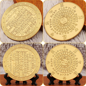 Ornament din alamă cu relief auriu, binecuvântare a unui funcționar ceresc și oglindă Taiji Bagua, monede ale spiritelor montane, decor pentru living și hol, cadou pentru casă nouă