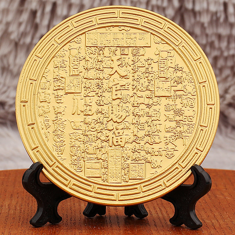 Ornament din alamă cu relief auriu, binecuvântare a unui funcționar ceresc și oglindă Taiji Bagua, monede ale spiritelor montane, decor pentru living și hol, cadou pentru casă nouă