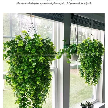 Aranjament de perete din ratan artificial cu eucaliptus — plantă atârnătoare decorativă pentru interior și exterior
