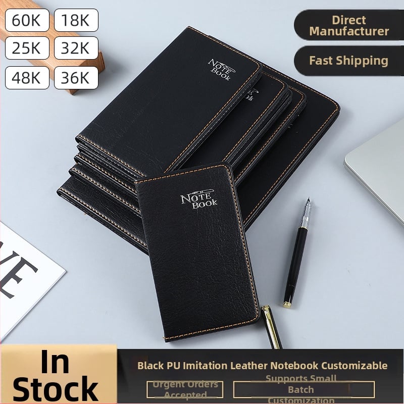 Jurnal din piele PU neagră, personalizat în tiraj mic, mini pentru birou de afaceri, stil retro, portabil