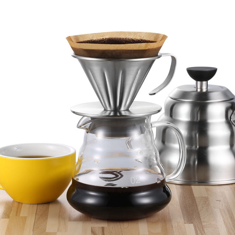 Filtru de cafea din oțel inoxidabil 304, tip V60, cu suport pentru picurare