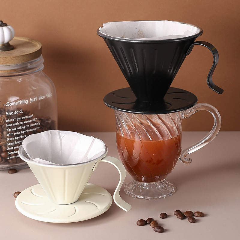 Filtru de cafea din oțel inoxidabil 304, tip V60, cu suport pentru picurare