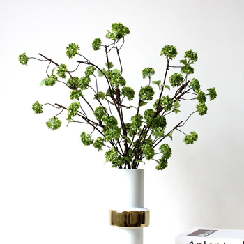 Stil american, pădure cu ramuri lungi, hortensie Snowball din mătase, 8 crengi, flori artificiale pentru decor interior