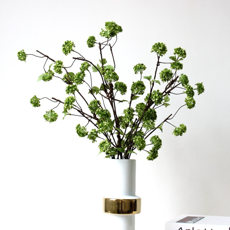 Stil american, pădure cu ramuri lungi, hortensie Snowball din mătase, 8 crengi, flori artificiale pentru decor interior