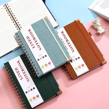 Notebook spiral cu husă din piele sintetică, A5, design simplu și elegant pentru întâlniri de afaceri.