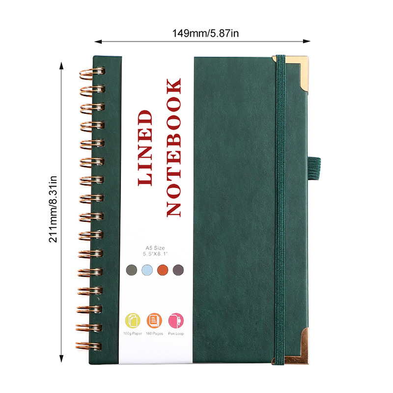 Notebook spiral cu husă din piele sintetică, A5, design simplu și elegant pentru întâlniri de afaceri.