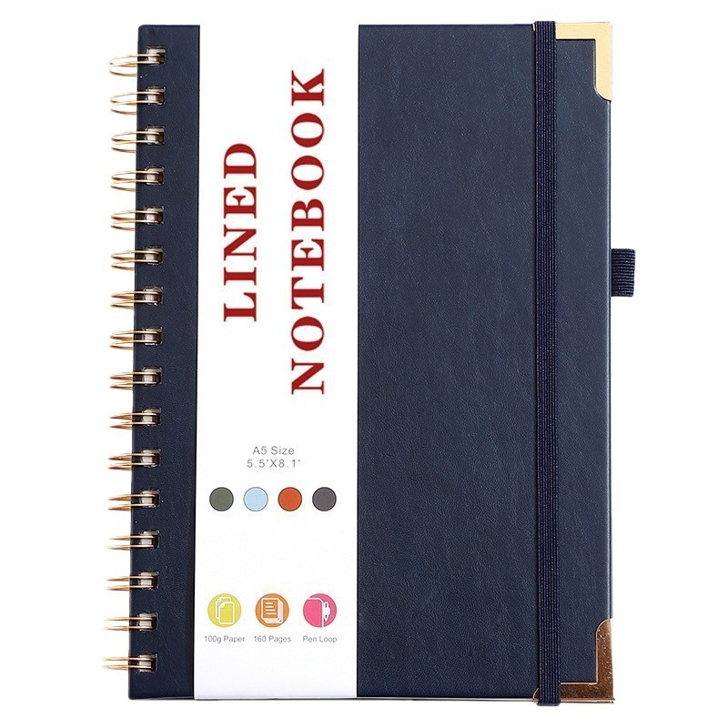 Notebook spiral cu husă din piele sintetică, A5, design simplu și elegant pentru întâlniri de afaceri.
