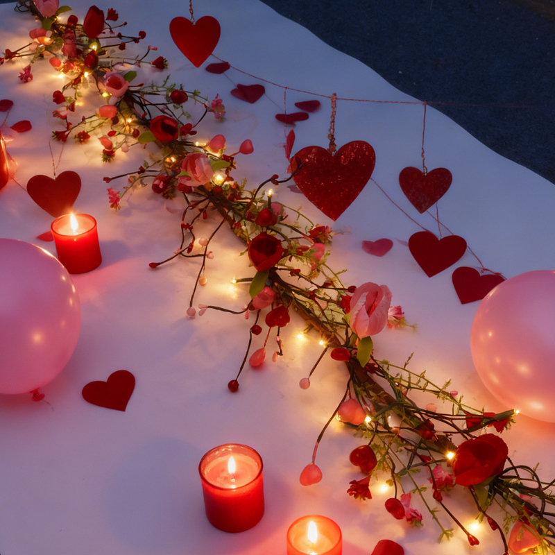 Viță de lalele artificiale, cu fluture și inimă, decor pentru Ziua Îndrăgostiților