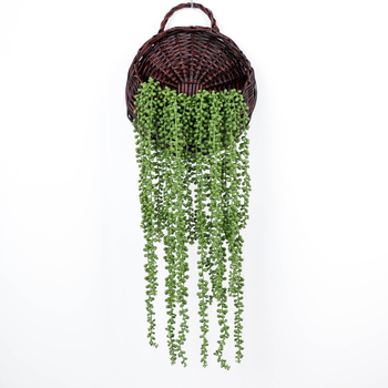 Buchet de flori artificiale cu accente din ratan și flori plastice în stil suculent, pentru decor de perete