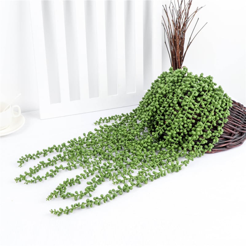 Buchet de flori artificiale cu accente din ratan și flori plastice în stil suculent, pentru decor de perete