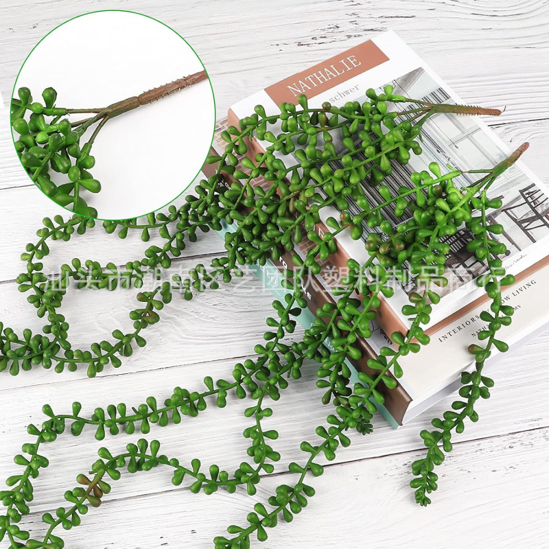 Plantă verde din plastic, cu liană, perle artificiale și flori artificiale, decor pentru casă.