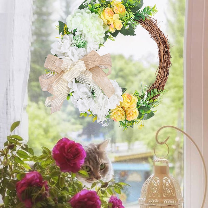 Coroană de 40 cm din ratan pentru ușă sau fereastră, decor artificial de Crăciun și Paște