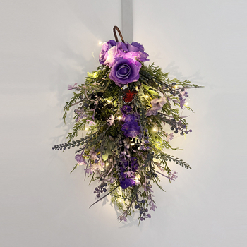 Decor de perete cu trandafiri artificiali în stil pastoral, viță-de-vie și copac răsturnat