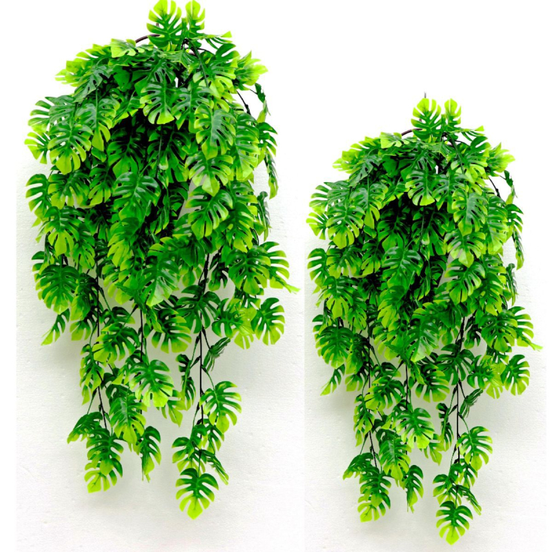 Plantă artificială cu frunze de broască-țestoasă, viță agățată de perete