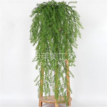 105 cm Plantă artificială cu ace de pin, trei ramuri, pentru montare pe perete, coș de ratan pentru decor acasă și decor de nuntă