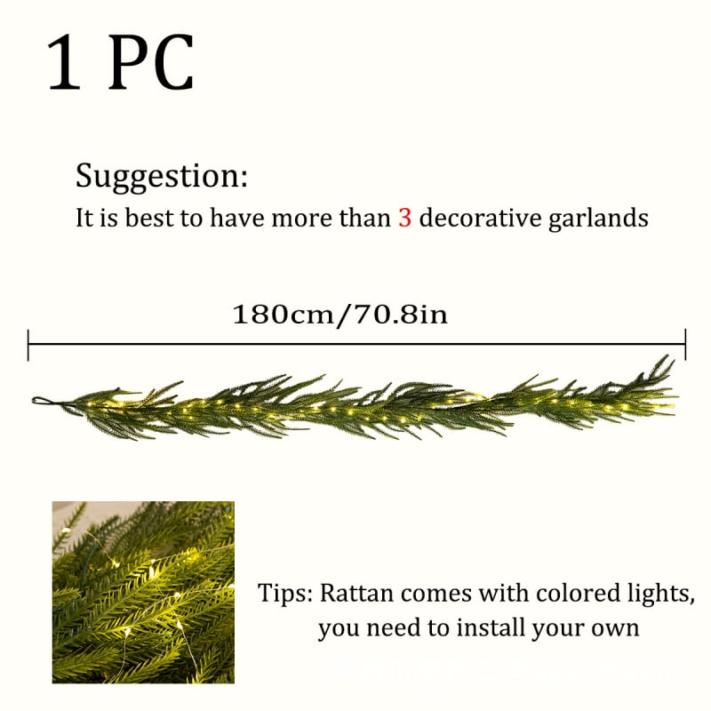 Ramură de ratan artificial cu ace de brad, decor de masă cu iluminare, pentru interior
