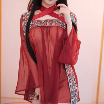 Plus-size Hanfu seksi set za spavanje za žene — staro-inspirirana prozirna noćna haljina i donje rublje
