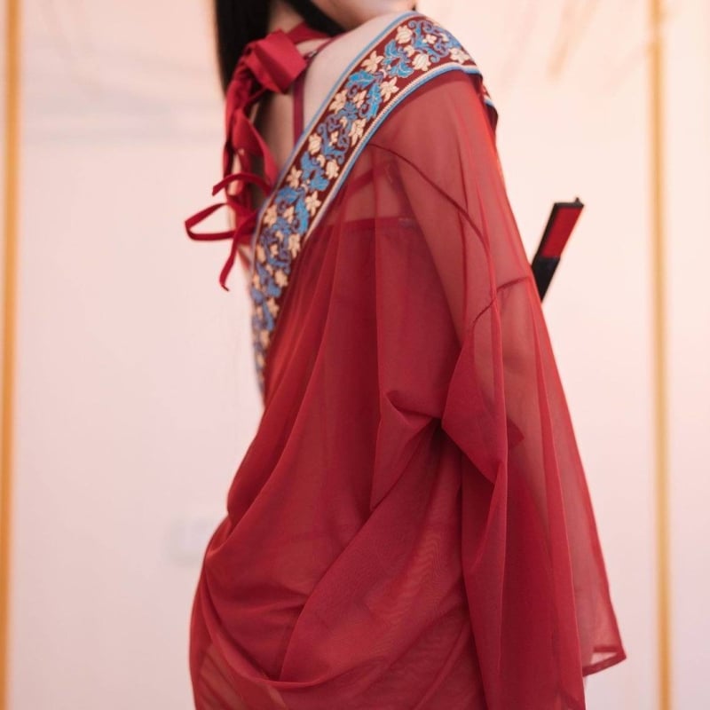 Plus-size Hanfu seksi set za spavanje za žene — staro-inspirirana prozirna noćna haljina i donje rublje