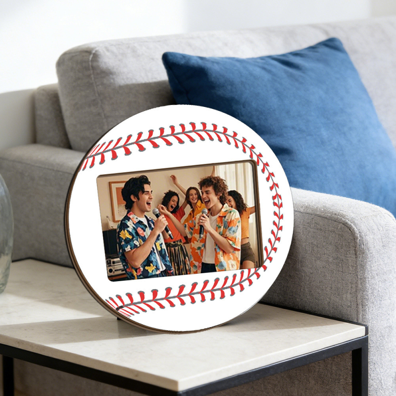 Ramă foto din lemn cu temă sportivă, în formă de fotbal, baschet și baseball, ornament circular pentru birou