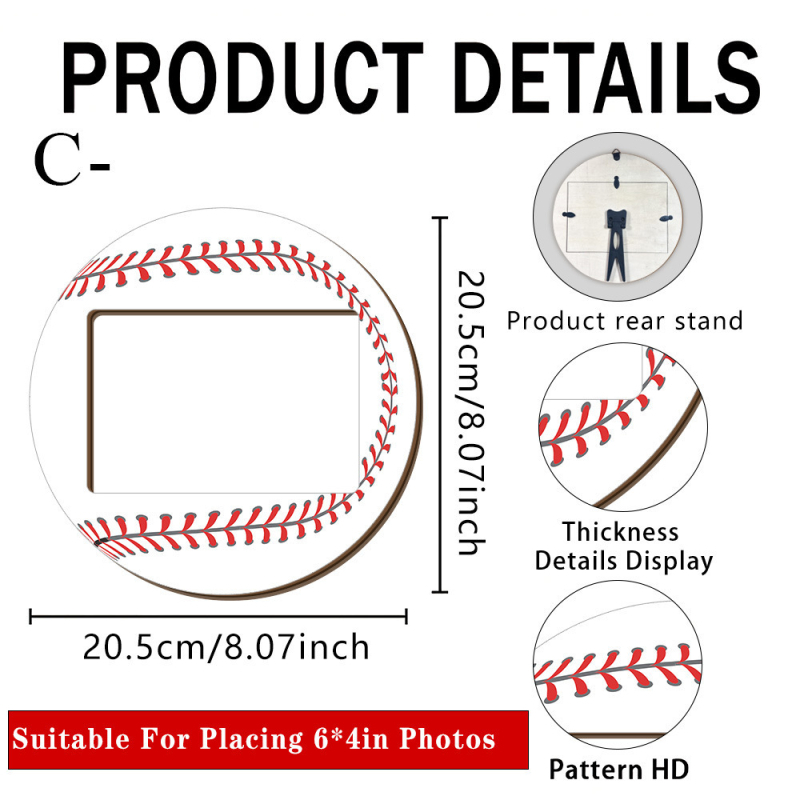 Ramă foto din lemn cu temă sportivă, în formă de fotbal, baschet și baseball, ornament circular pentru birou