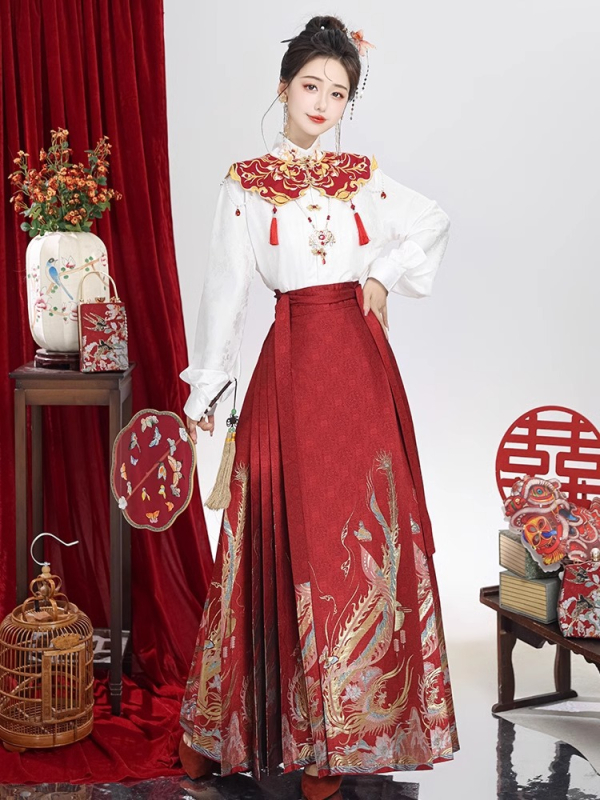 Nova kineska hanfu u kineskom stilu s vezom, crvena suknja s motivom konjske glave i detaljima oblaka na ramenima za zaruke