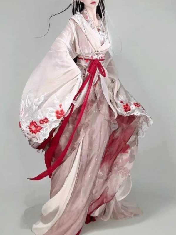 2025 original Hanfu set: haljina do struka s Han elementima, stil Doba ratnih država, široki rukavi, posebna čipka i vezenje