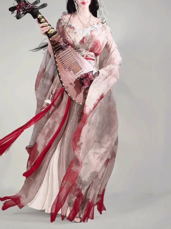 2025 original Hanfu set: haljina do struka s Han elementima, stil Doba ratnih država, široki rukavi, posebna čipka i vezenje