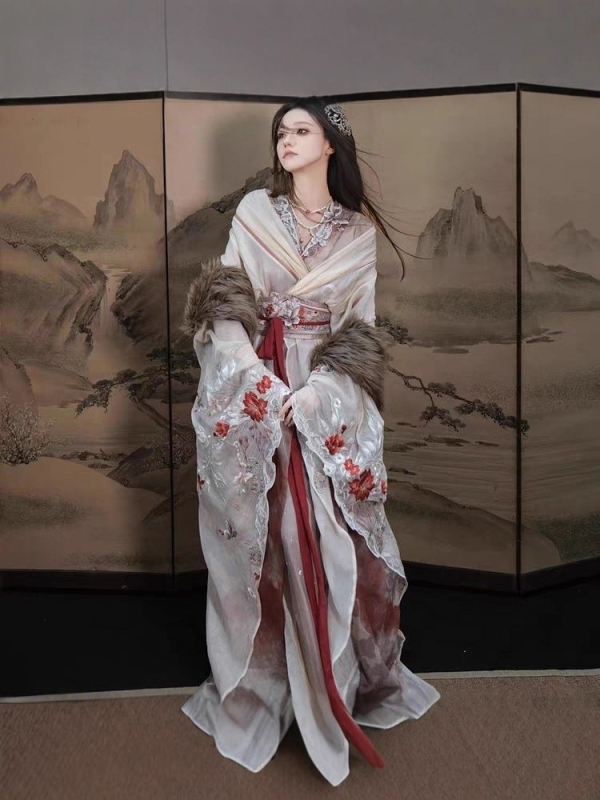 2025 original Hanfu set: haljina do struka s Han elementima, stil Doba ratnih država, široki rukavi, posebna čipka i vezenje