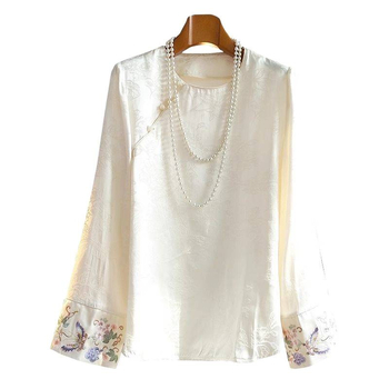 Nova ženska bluza od rayon jacquarda u kineskom stilu, dugi rukavi, proljetna verzija s dijagonalnim zatvaranjem i tradicionalnim kineskim gumbima, svestrani bazni gornji dio