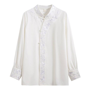 Nova bluza u kineskom stilu s izvezenim uzorkom, stojeći ovratnik, dijagonalno kopčanje sprijeda i tradicionalni čvorni gumbi – za žene