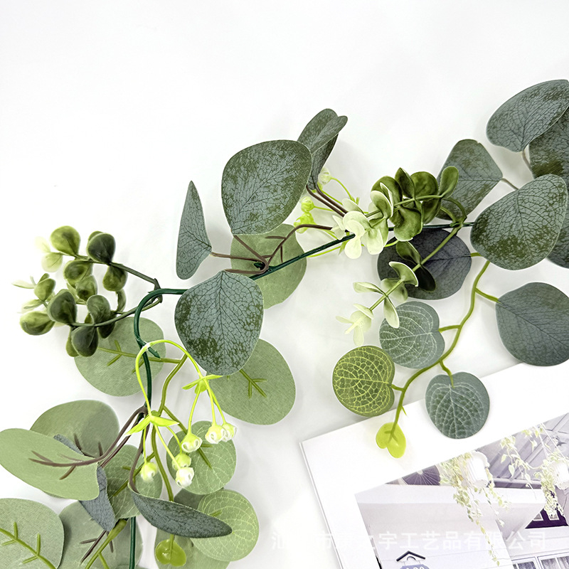 1,8 m plantă cu flori de mătase: Money Leaf, Gypsophila, Eucalyptus leaves, Ivy și Rattan – decor pentru nuntă