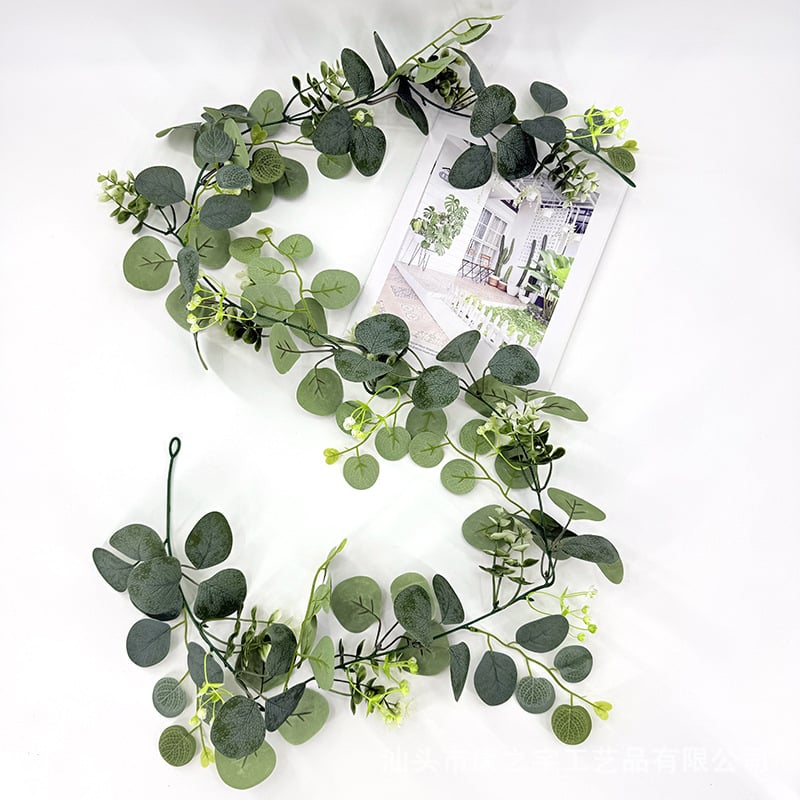 1,8 m plantă cu flori de mătase: Money Leaf, Gypsophila, Eucalyptus leaves, Ivy și Rattan – decor pentru nuntă